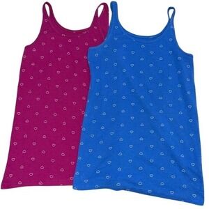 Old Navy Super Tank Top 2 Pack Girls XL 14 Blue Magenta Heart Print Cotton Blend